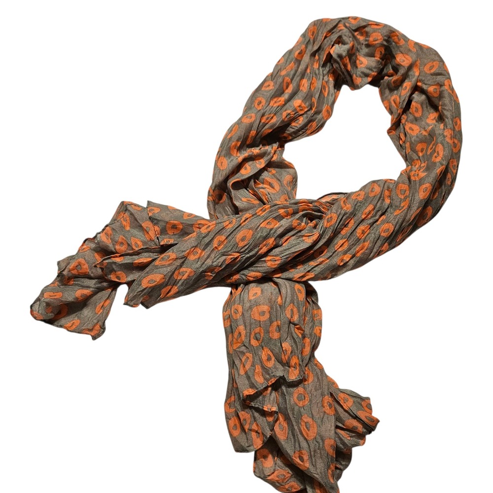 Womens Scarf Orange Donut Print Gray Lightweight‎ Fashion Accessory